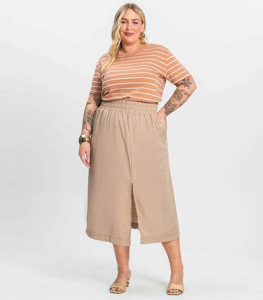 Blusa Feminina Plus Size Gola Redonda Secret Glam Marrom