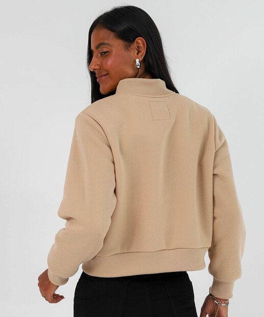 Jaqueta Feminino Cropped Moletom Marisa Bege