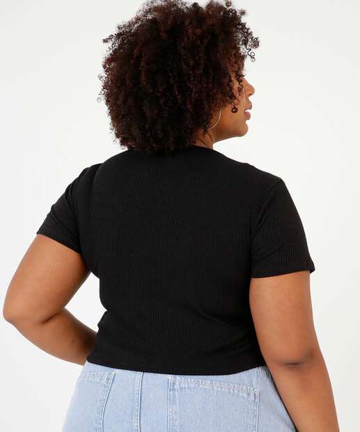 Blusa Plus Size Feminina Cropped Manga Curta Marisa