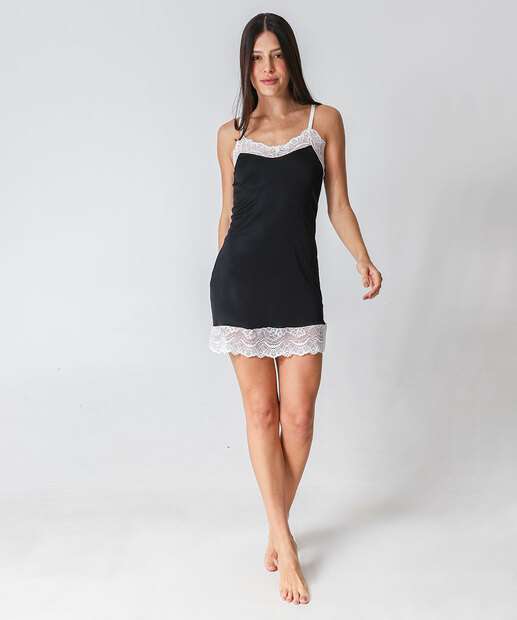 Camisola Recorte Renda Alças Finas Marisa Preta