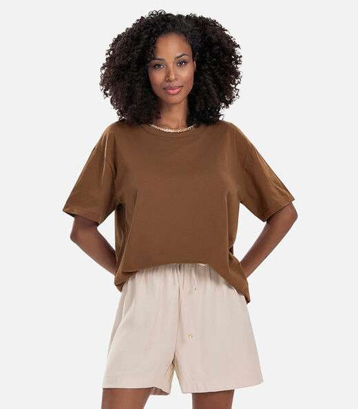 Image_T-Shirt Over Básica Feminina Rovitex Marrom