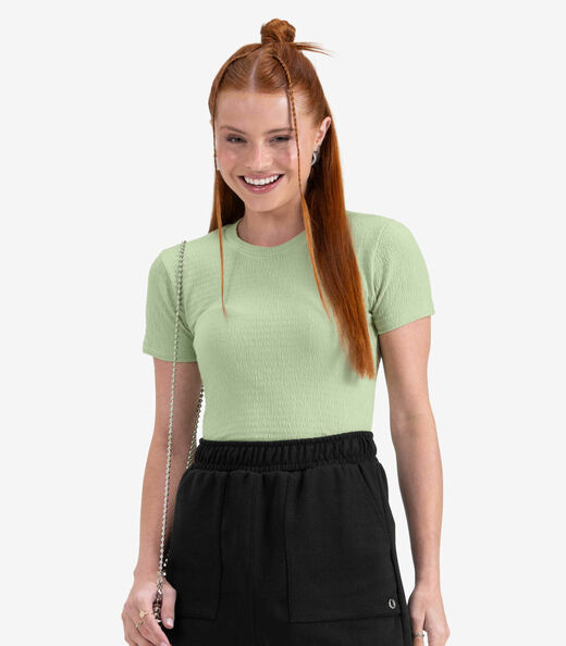 Blusa Juvenil Feminina em Malha Anarruga Minty Verde