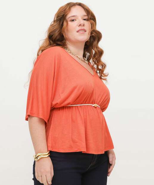 Blusa Plus Size Feminina Tiras Manga Curta Marisa