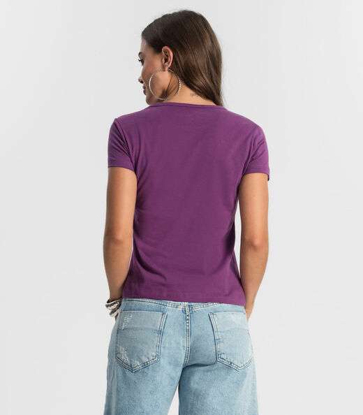 Blusa Baby Look Feminina Estampada Select Roxo