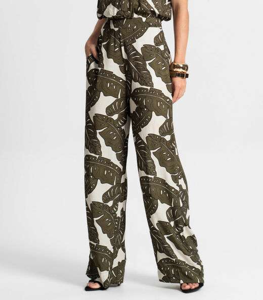 Calça Feminina Pantalona Estampada Endless Verde