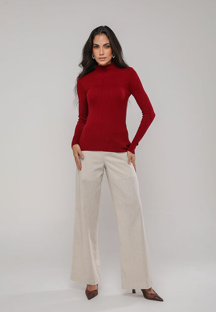 Blusa de Tricot Canelado Gola Alta Vermelho Salvatore