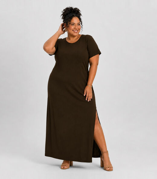 Vestido Feminino Midi Plus Size Infinita Cor Marrom