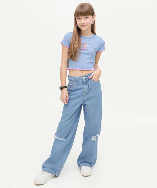 Blusa Juvenil Cropped Angel E Stitch Disney Tam 10 a 16