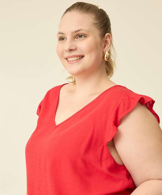 Blusa Plus Size Feminina Regata Babado Marisa