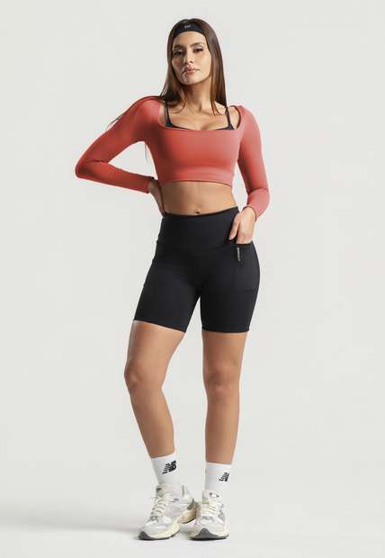 Cropped Manga Longa Decote Quadrado Terracota Wemood