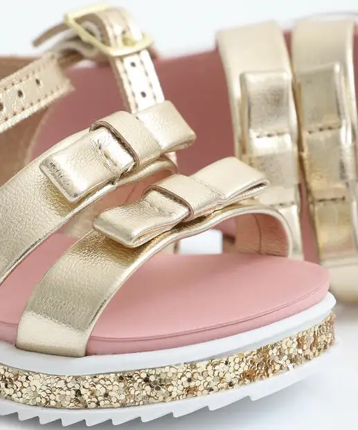 Sandália Infantil Laço Glitter Molekinha Dourado