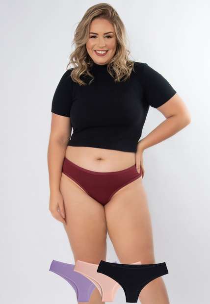 Image_Kit 3 Calcinhas Sonho Plus Size Algodão Concept Lingerie Multicolorido