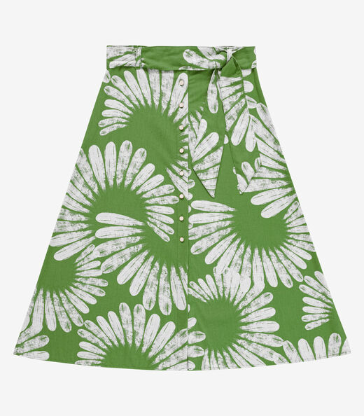 Image_Saia Feminina Midi Evasê Linho Estampada Endless Verde
