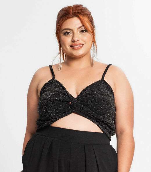 Blusa Cropped Feminina Plus Size Secret Glam Preto