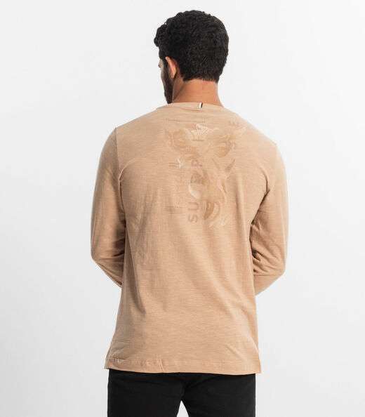 Camiseta Masculina Manga Longa Flamê Diametro Marrom