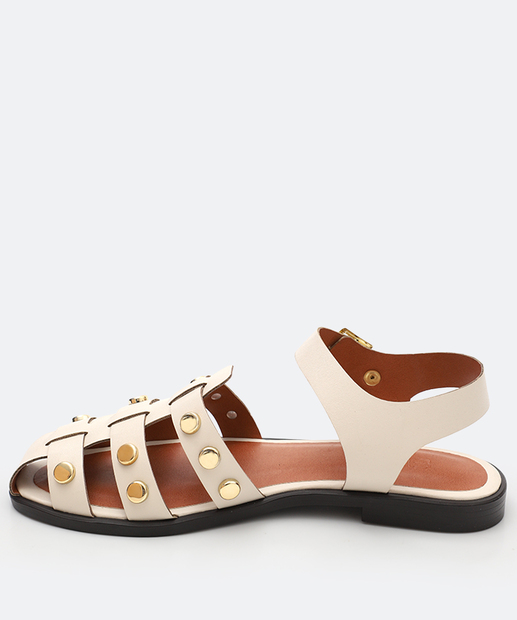 Sandália Feminina Rasteira Tachas Marisa Off White