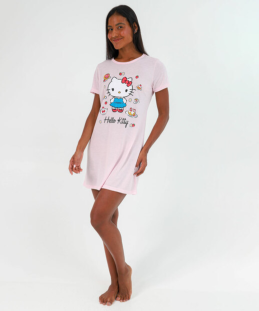 Camisola Estampa Hello Kitty Manga Curta Sanrio Rosa