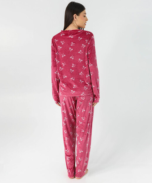 Pijama Feminino Plush Estampa Laços Marisa Rosa