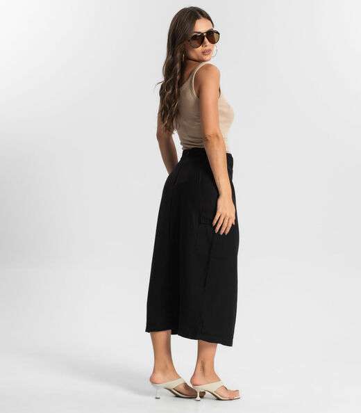 Saia Midi Com Fenda Endless Preto