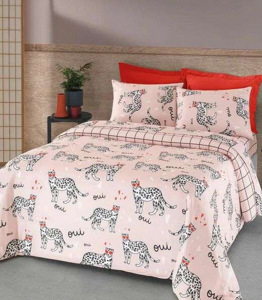 Jogo De Cama Queen Leopardo 4 Peças Lar E Lazer Rosa