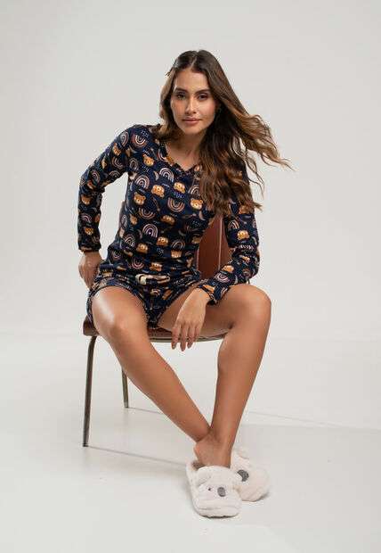 Image_Pijama Short e Blusa M/L Malha Azul Salvatore Fashion