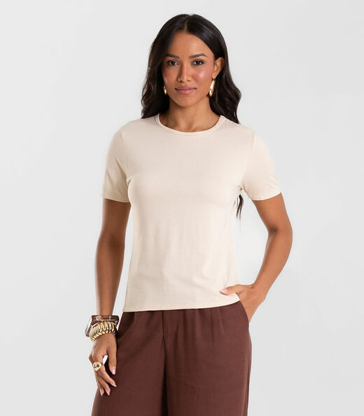Blusa Feminina Básica Visco Maquinetada Rovitex Bege