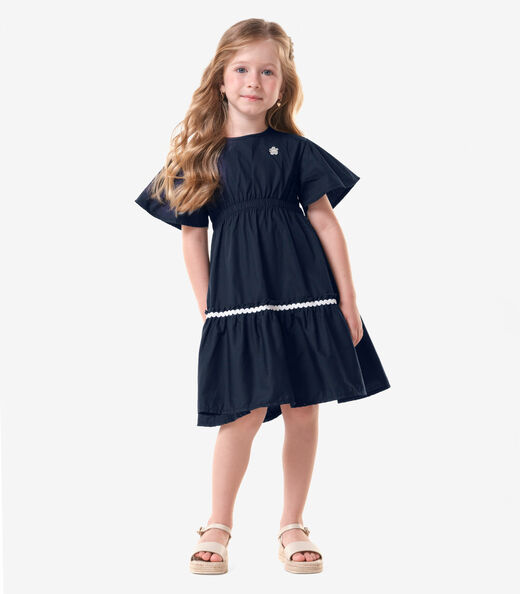 Vestido Infantil Tricoline Manga Ampla Trick Nick Azul