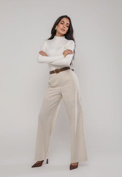 Blusa de Tricot Canelado Gola Alta Branco Salvatore