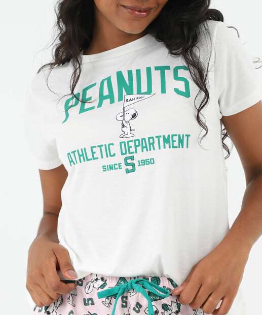 Pijama Feminino Manga Curta Snoopy Rosa