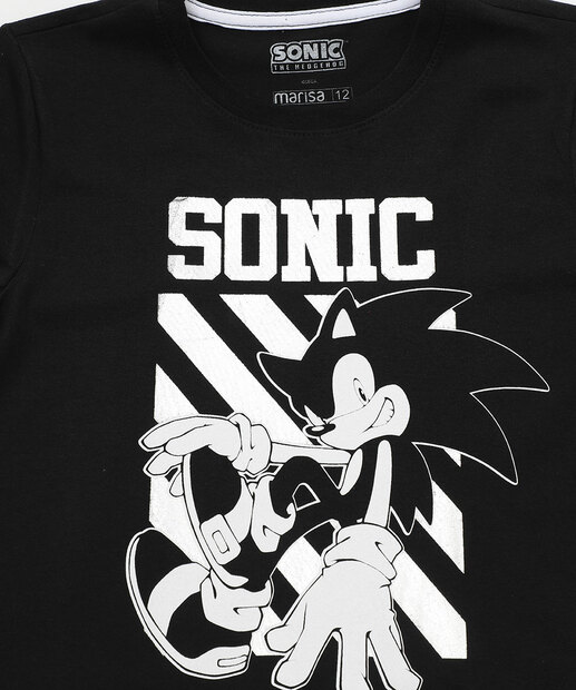 Camiseta Juvenil Manga Longa Sonic Preta