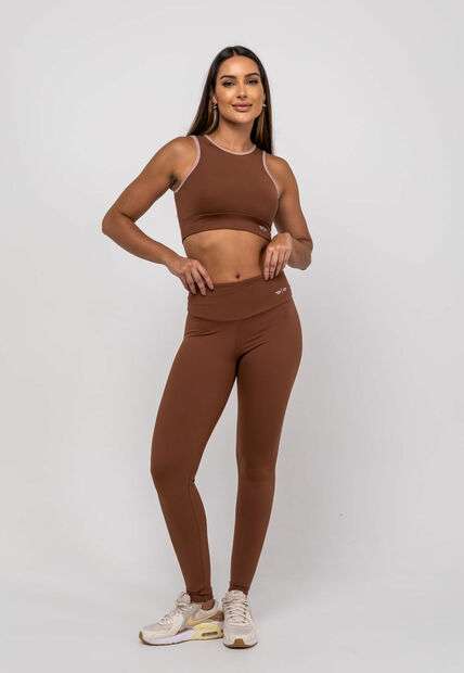 Calça Legging Suplex Poliamida Básica Marrom Salvatore