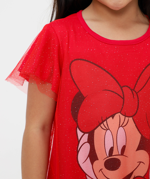 Vestido Infantil Fantasia Tule Minnie Disney Tam 4 a 10
