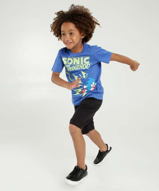Camiseta Infantil Manga Curta Sonic Tam 4 a 10