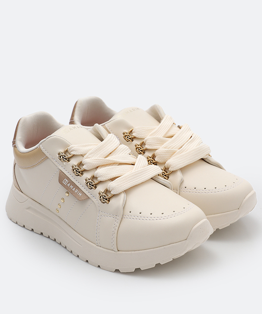 Tênis Feminino Casual Recorte Ramarim Bege