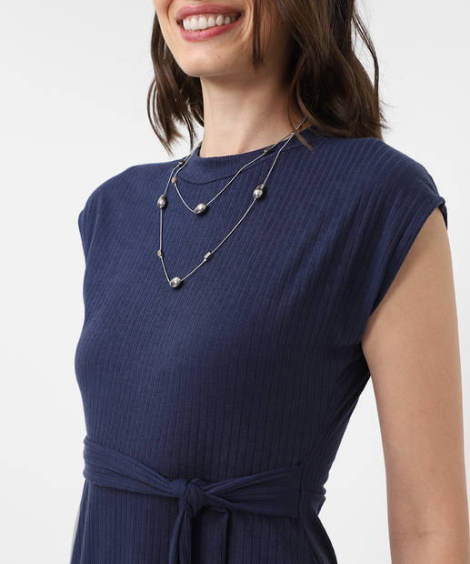 Vestido Midi Feminino Fenda Amarração Marisa Azul