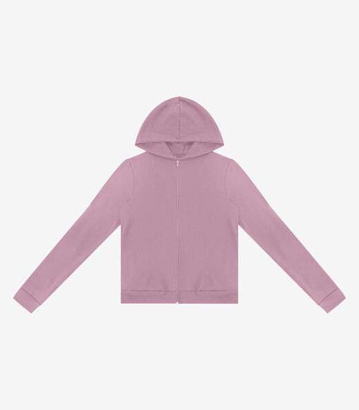 Jaqueta Peluciada com Capuz em Moletom Rovitex Rosa