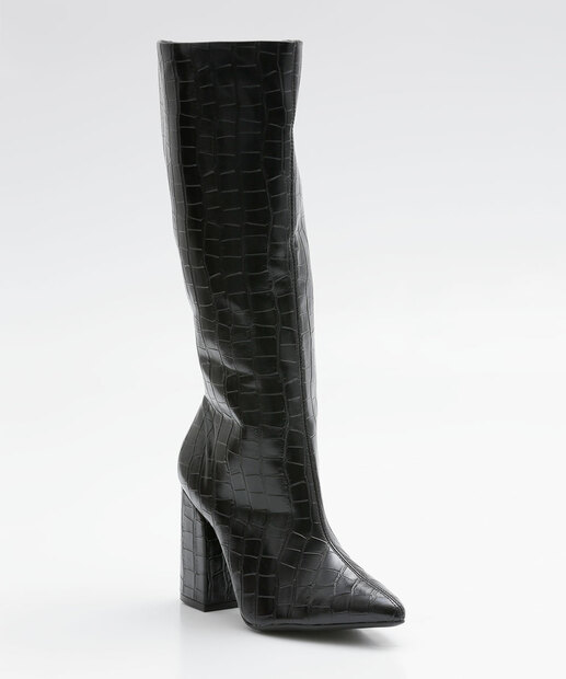 Bota Feminina Cano Alto Textura Croco Via Uno