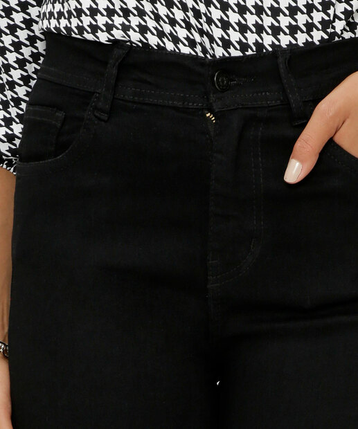 Calça Jeans Skinny Feminina Cintura Alta Bolsos