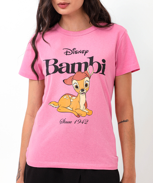Camiseta Feminina Estampa Bambi Disney Rosa