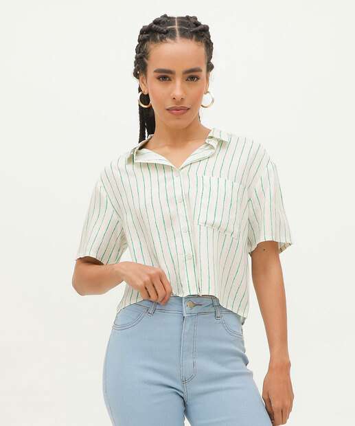 Camisa Cropped Feminina Listrada Manga Curta Marisa
