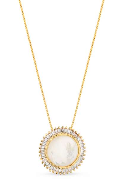 Image_Colar Semijoia Com Pingente Madrepérola e Zircônias Banhado a Ouro 18k