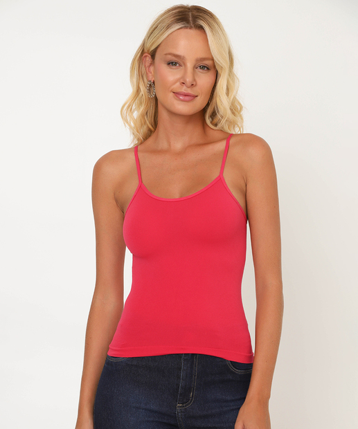 Blusa Regata Feminina Canelada Sem Costura Marisa Rosa