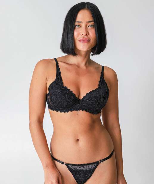Sutiã de Renda Com Base Brilho Lurex Marisa Preto
