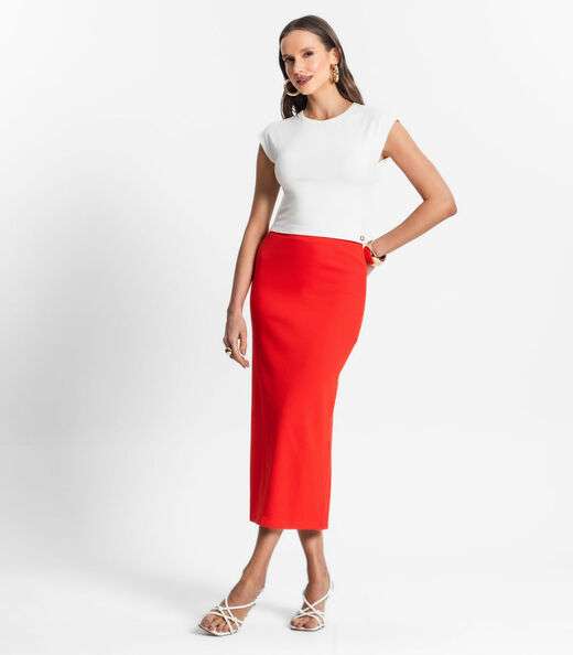 Saia Midi De Ribana Feminina Endless Laranja