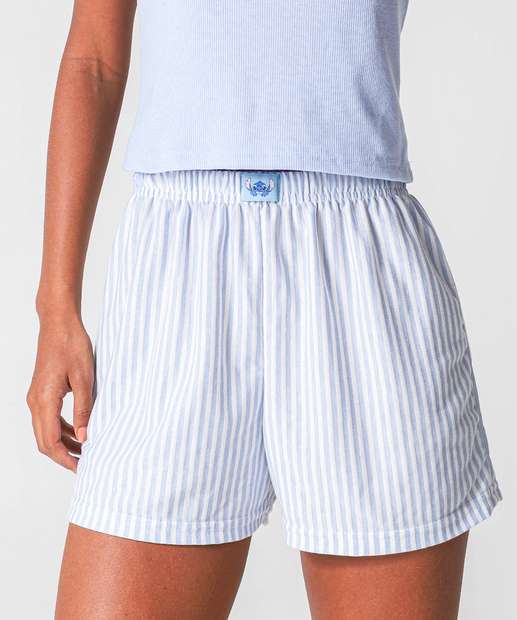 Pijama Feminino Canelado Stitch Azul