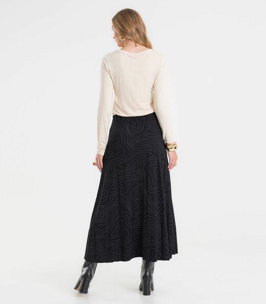 Saia Midi Feminina Em Viscotorcion Rovitex Preto