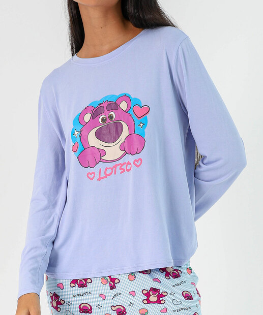 Pijama Feminino Estampa Lotso Manga Longa Disney Azul