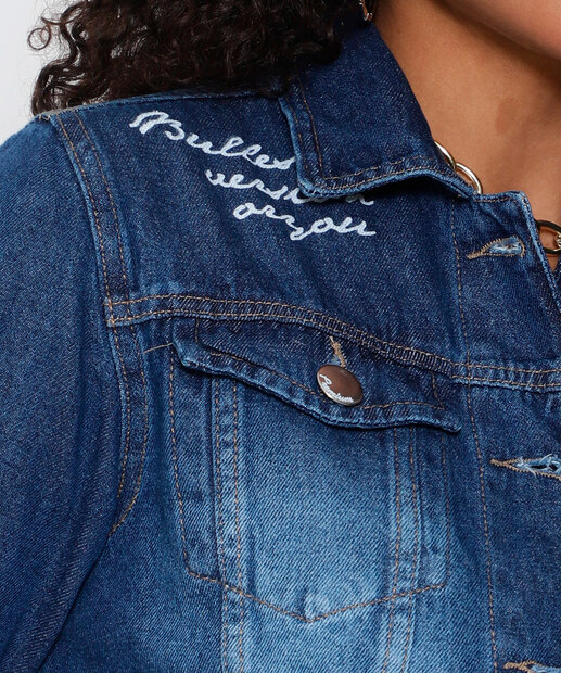 Jaqueta Feminina Destroyed Estampada Zune Jeans 