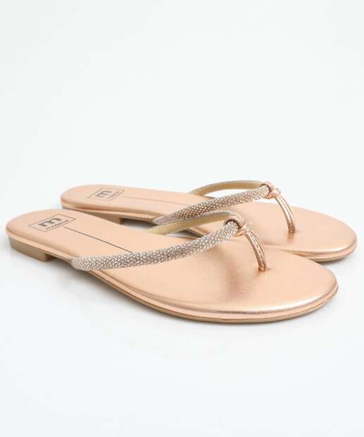 Rasteirinha Feminina Tiras Strass Moleca Rosê