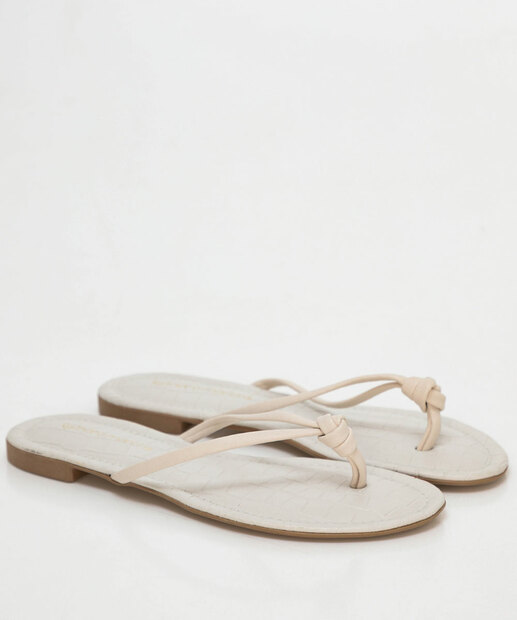 Rasteirinha Feminina Tiras Nó Off White